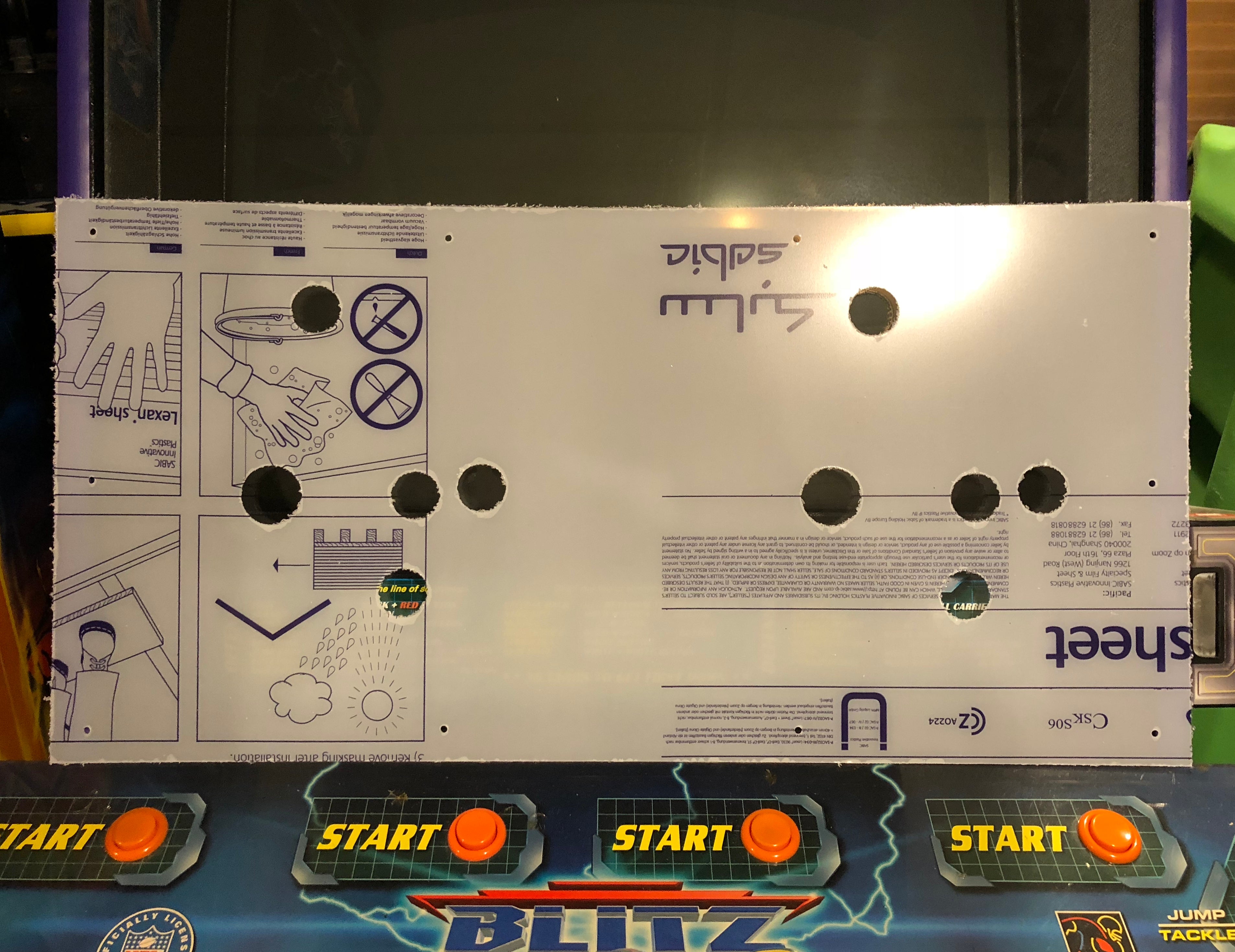 NFL Blitz 2 Player Lexan/Polycarbonate Control Panel Protector