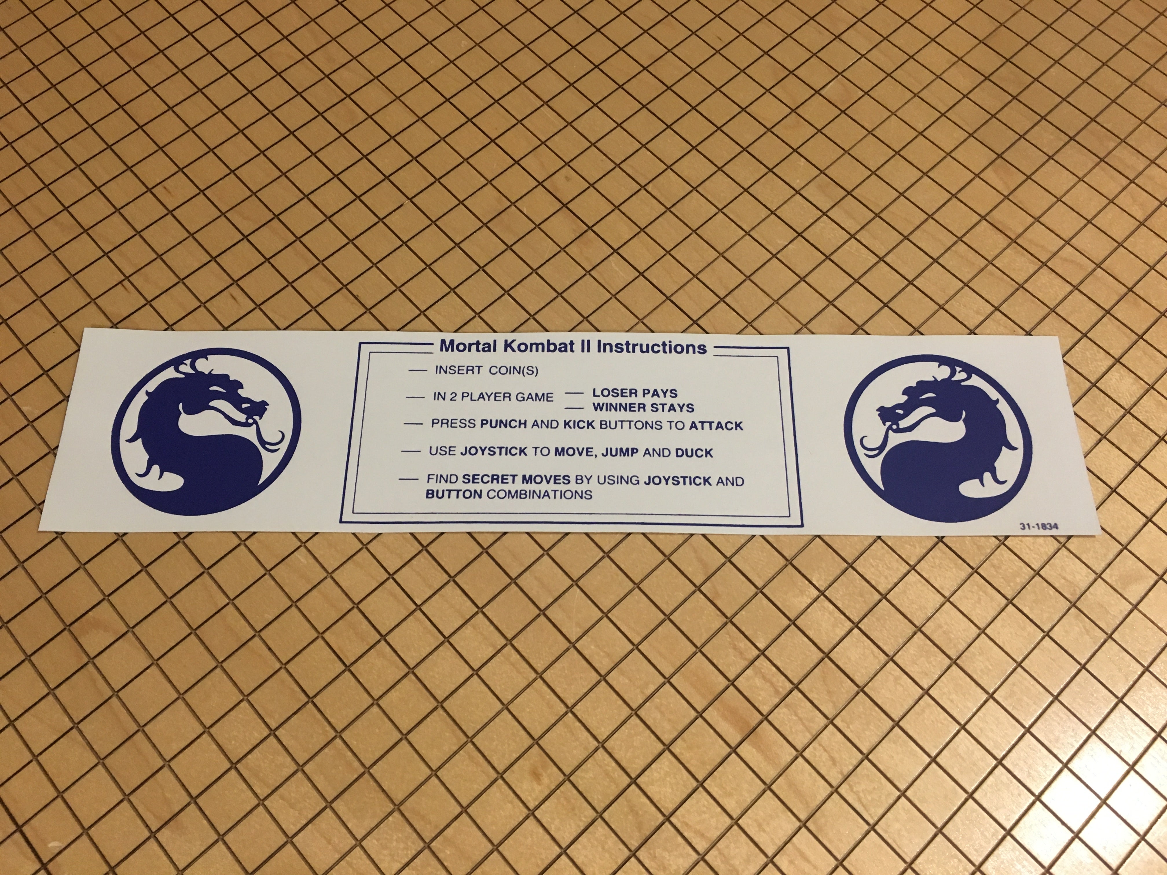 Tarjeta de instrucciones de Mortal Kombat 2