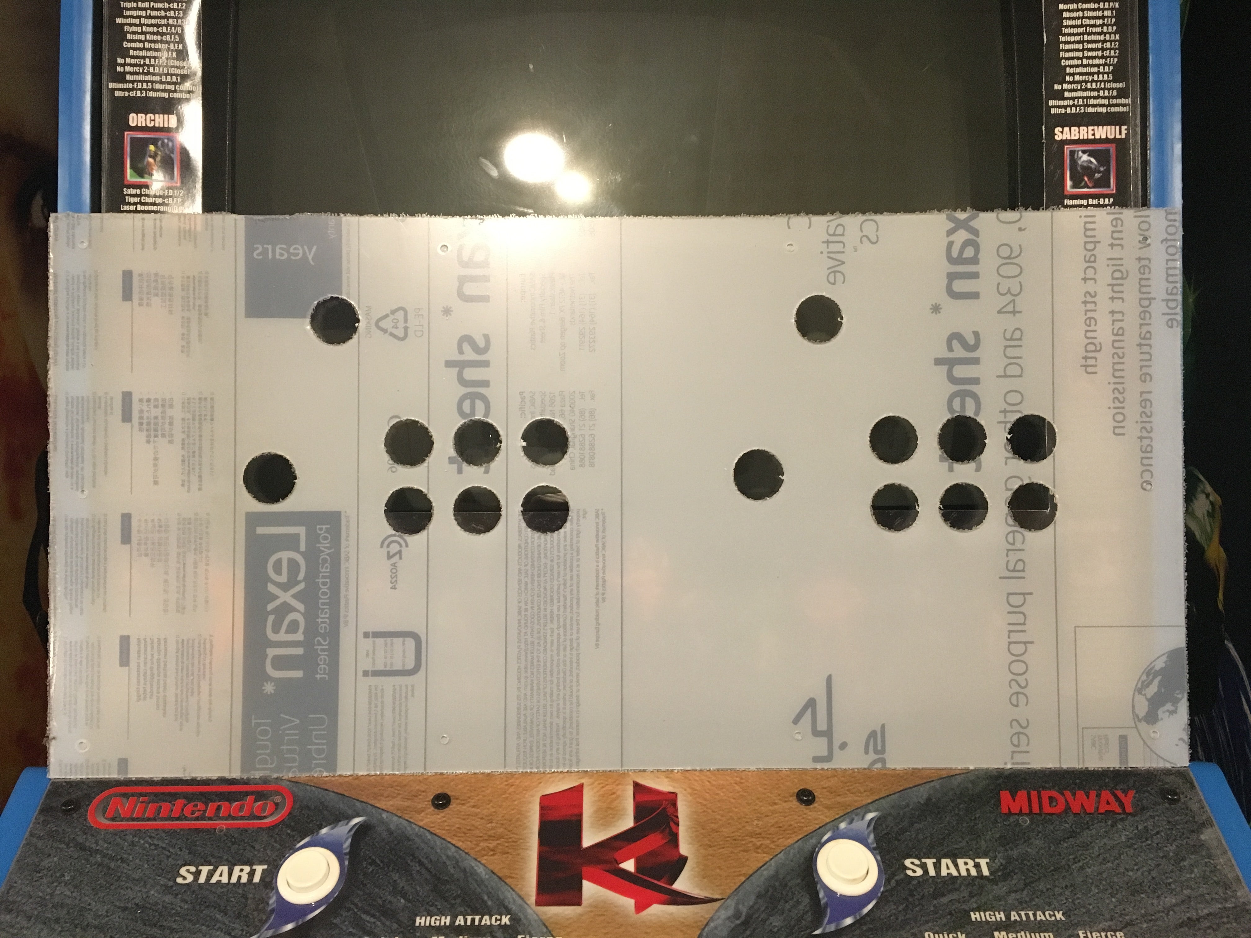Killer Instinct 1&2 Lexan/Polycarbonate Control Panel Protector