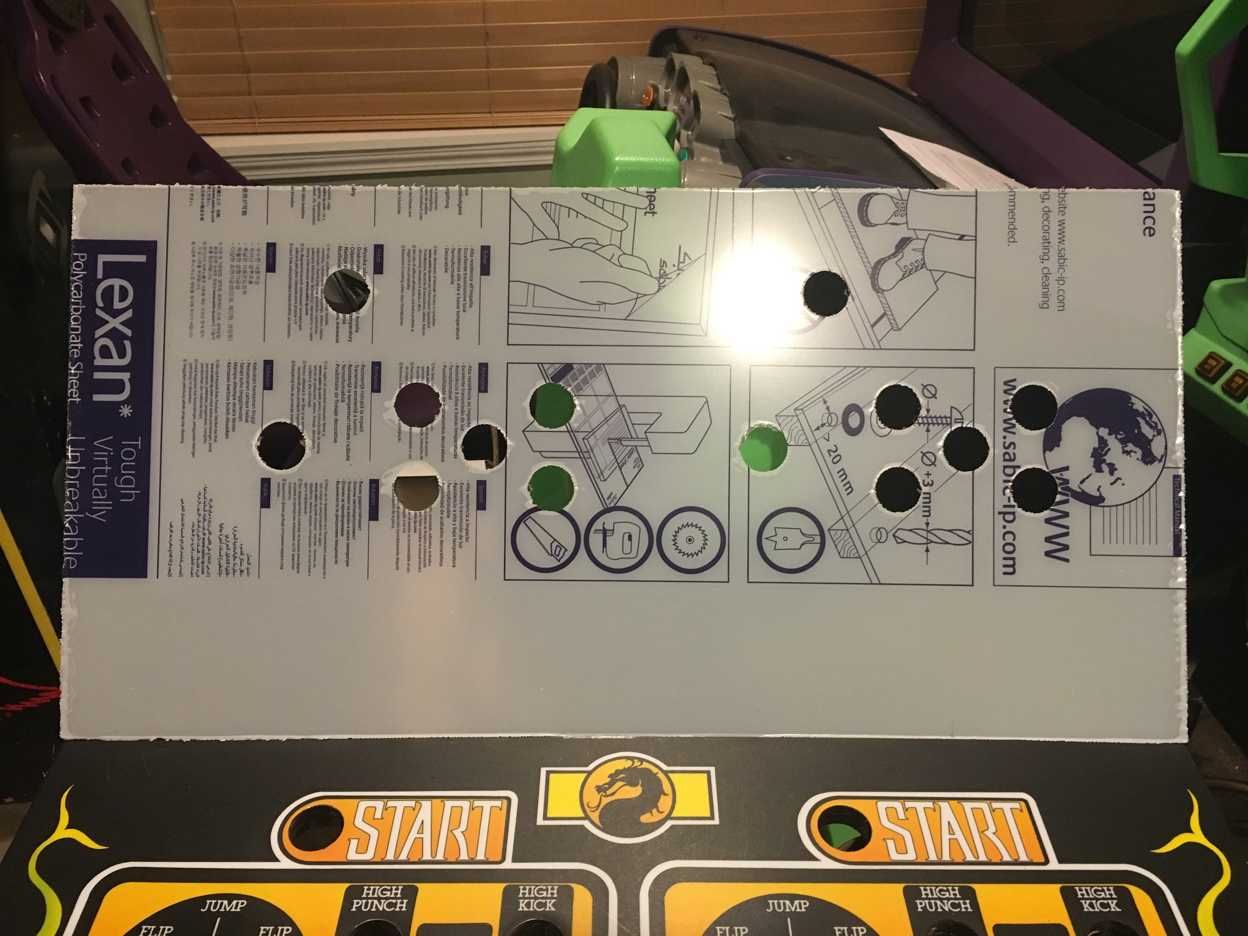 Mortal Kombat Lexan/Polycarbonate Control Panel Protector w/o Security Screw Holes