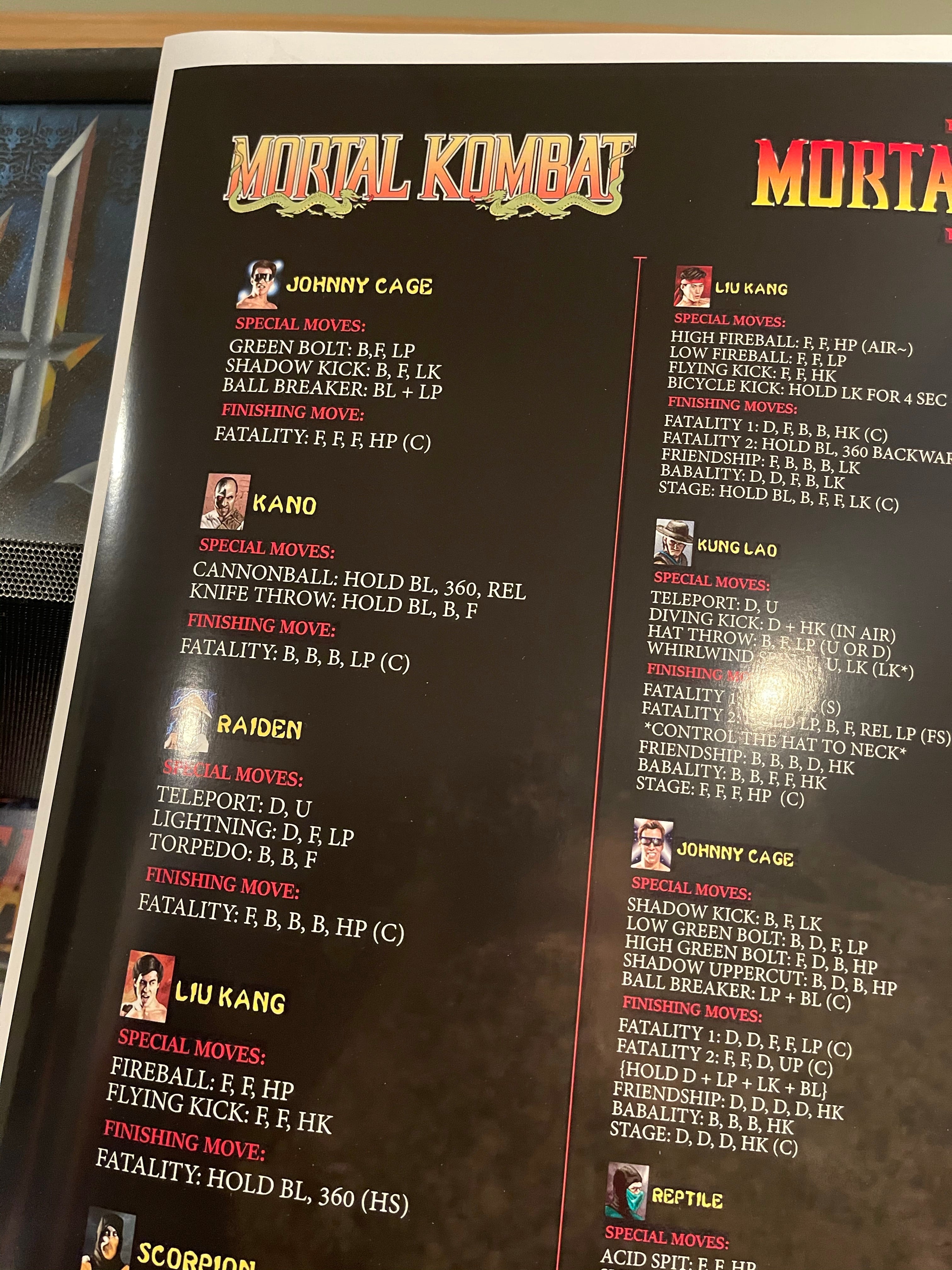 Mortal Kombat 1-3 Move List Poster