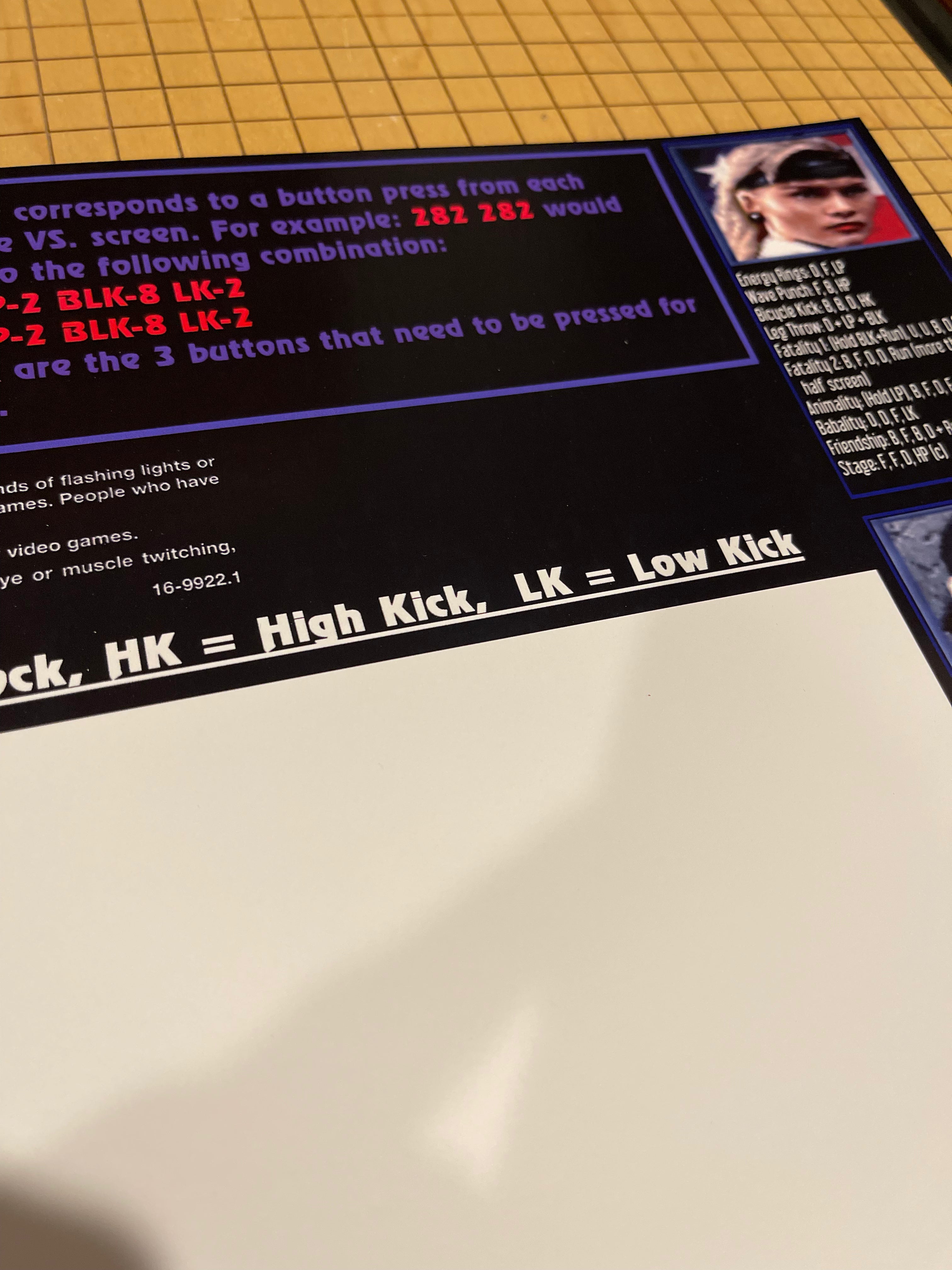 Mortal Kombat 3 Move List Bezel