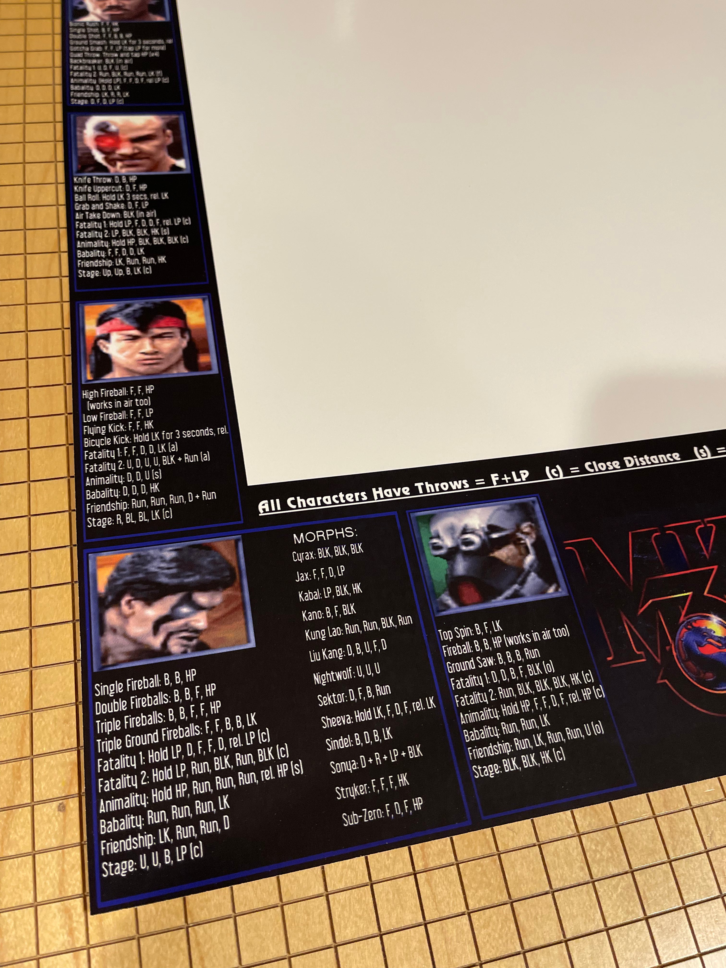 Mortal Kombat 3 Move List Bezel