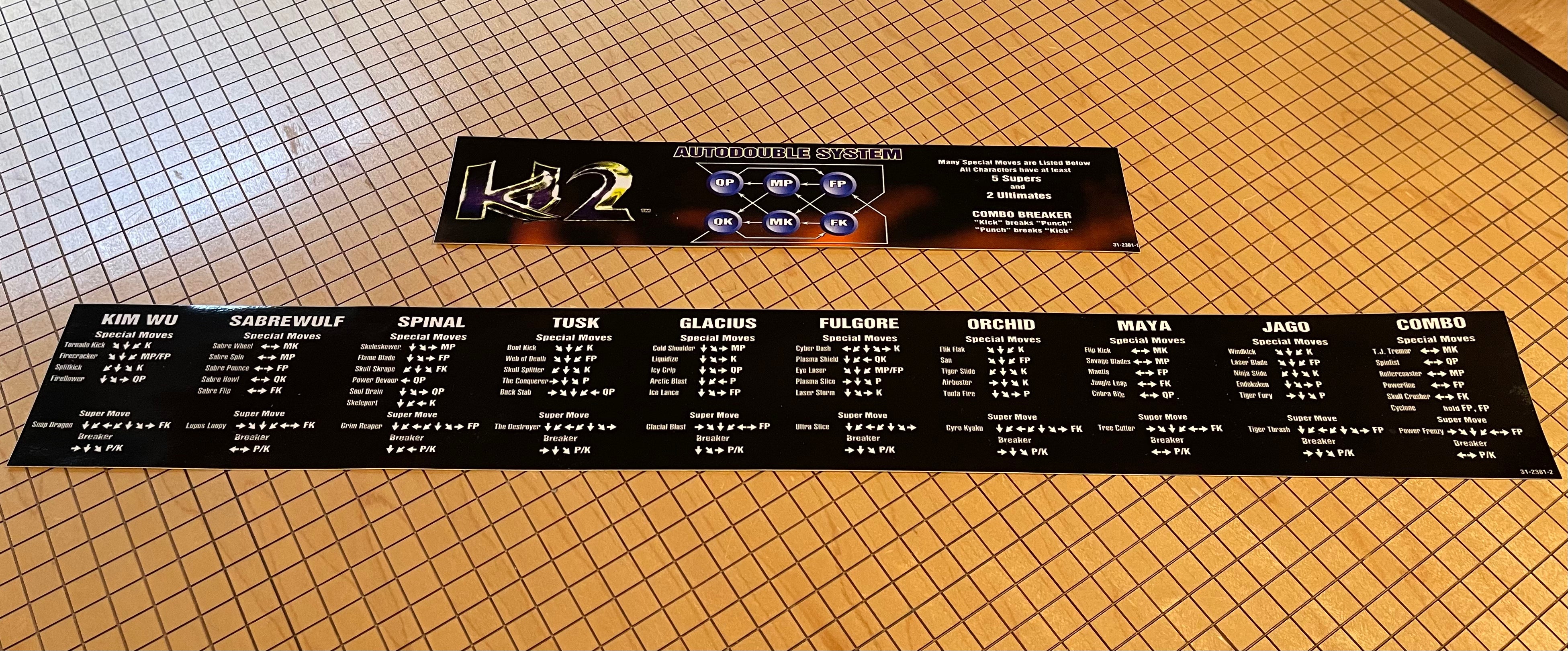 Carte d'instructions de Killer Instinct 2