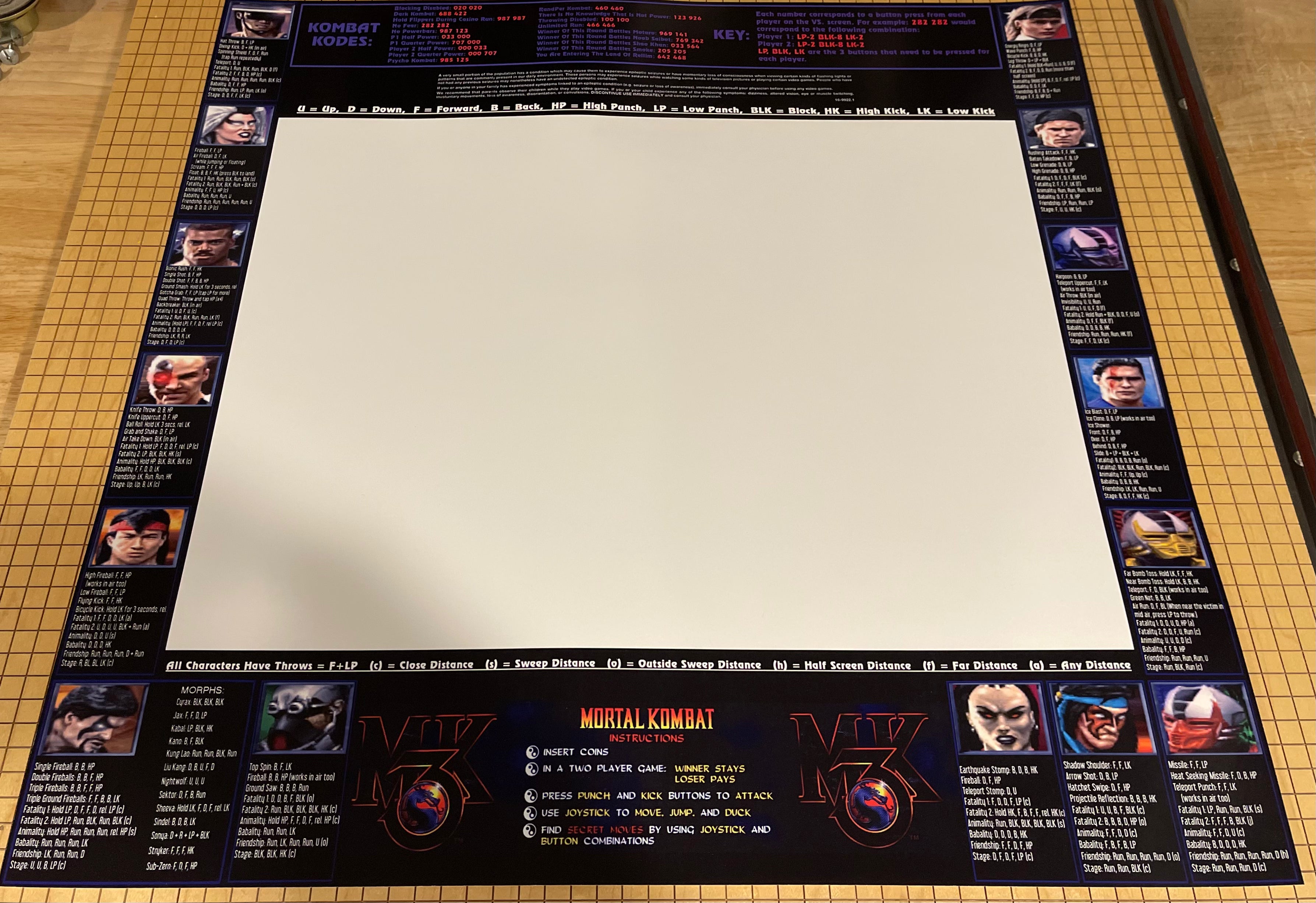 Bisel de lista de movimientos de Mortal Kombat 3