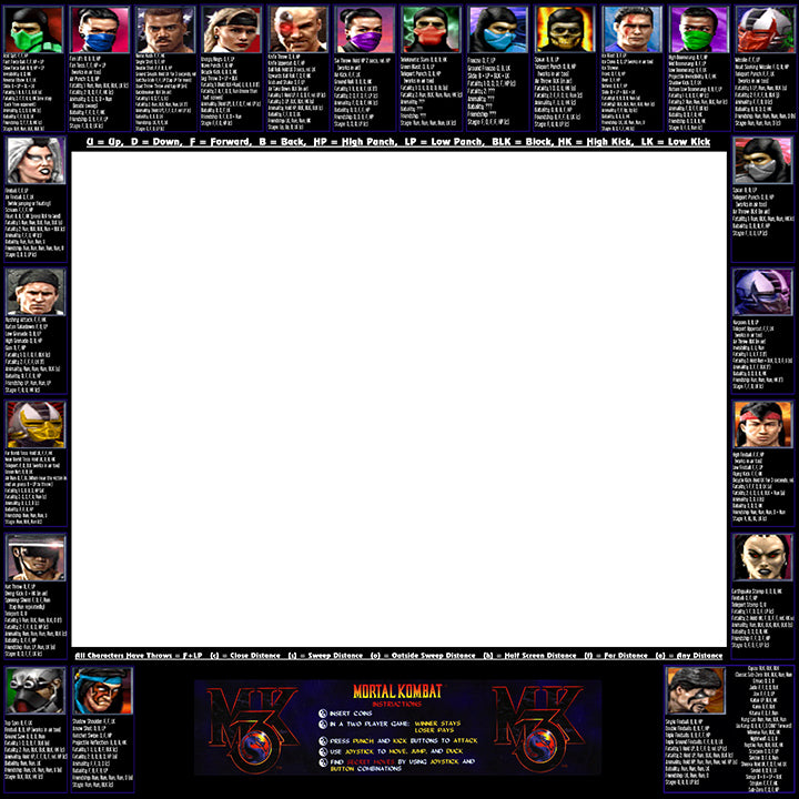 Bisel de lista de movimientos de Ultimate Mortal Kombat 3