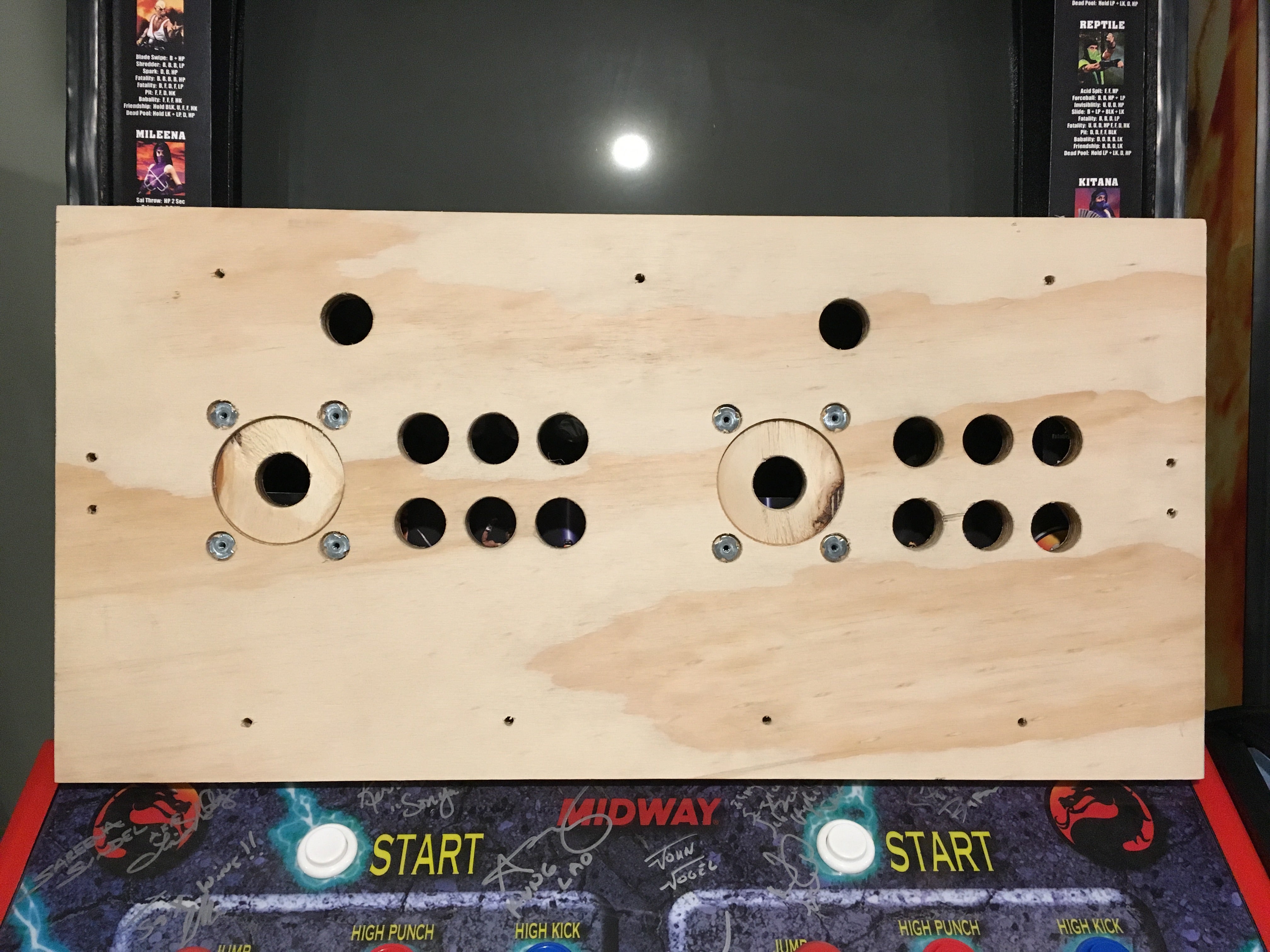 Panel de control de madera de 6 botones estilo Mortal Kombat