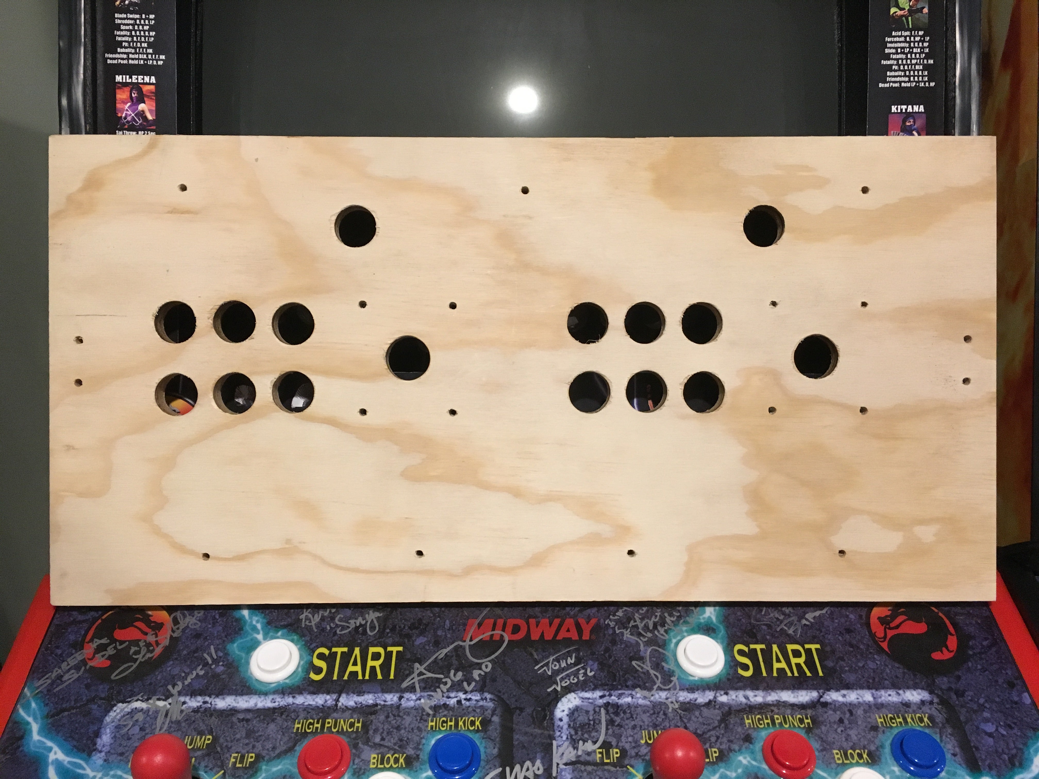 Panel de control de madera de 6 botones estilo Mortal Kombat