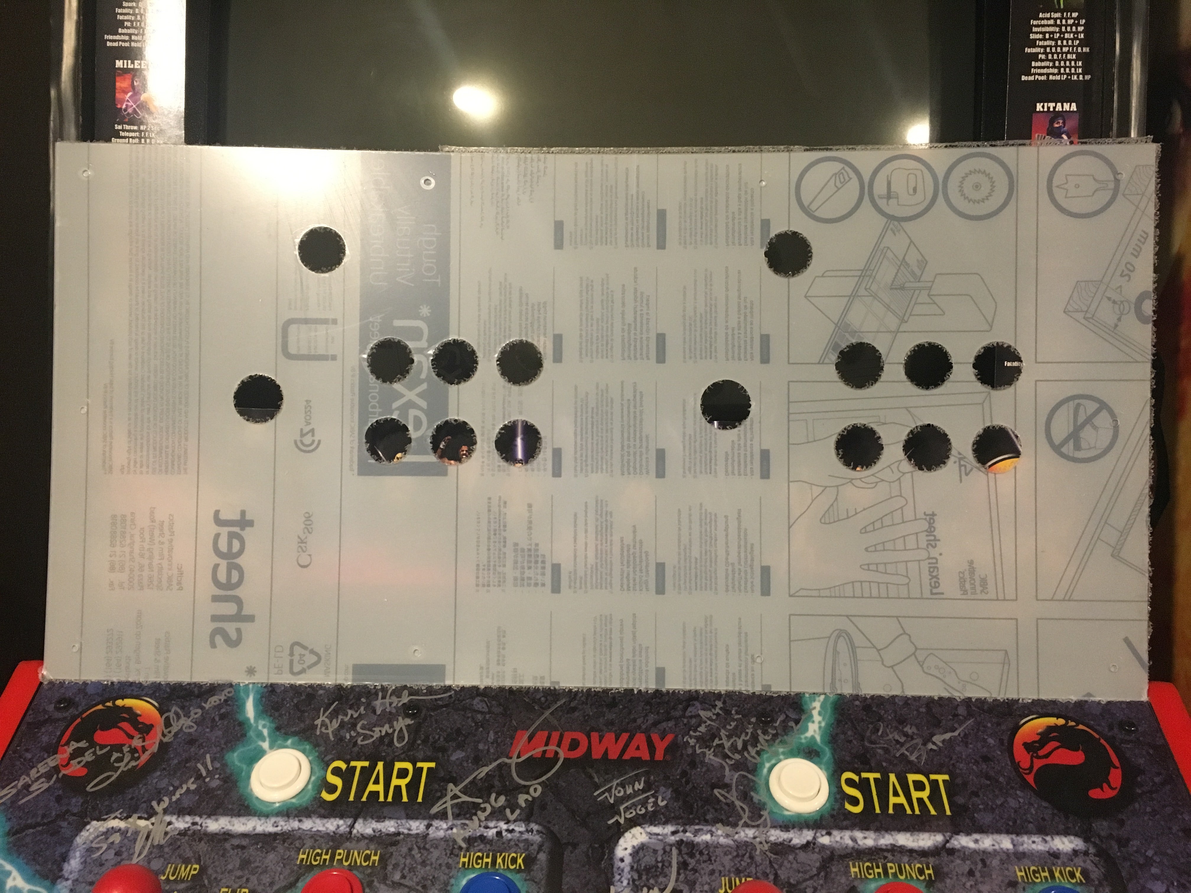 Protector de panel de control Lexan/policarbonato estilo Mortal Kombat de 6 botones