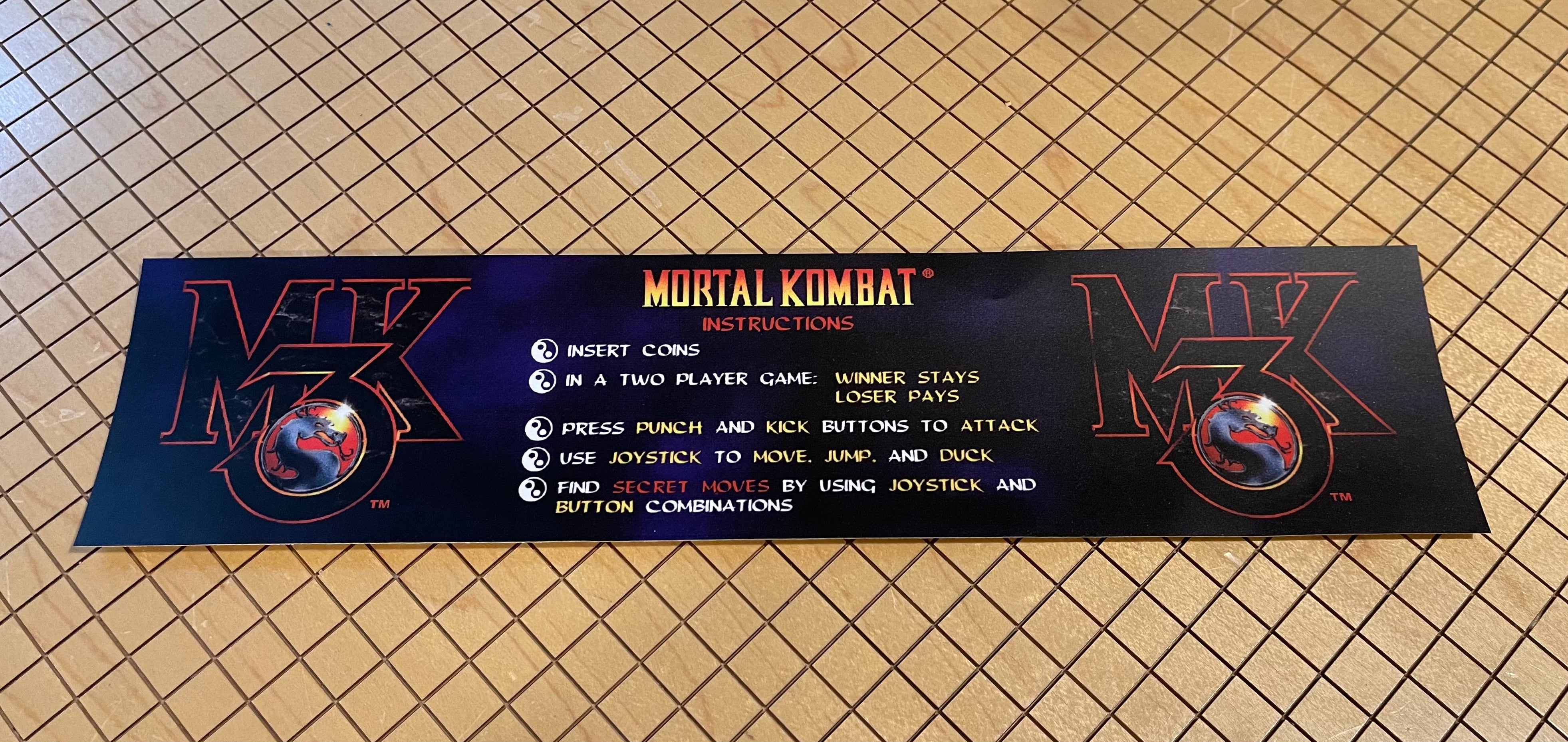 Mortal Kombat 3 Instruction Card