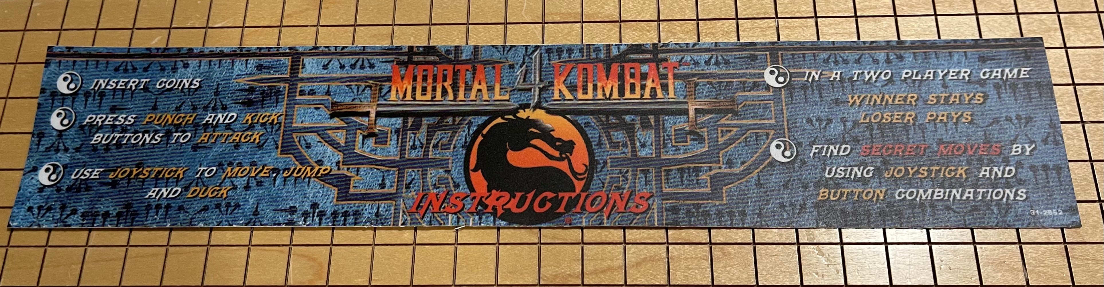 Mortal Kombat 4 Instruction Card