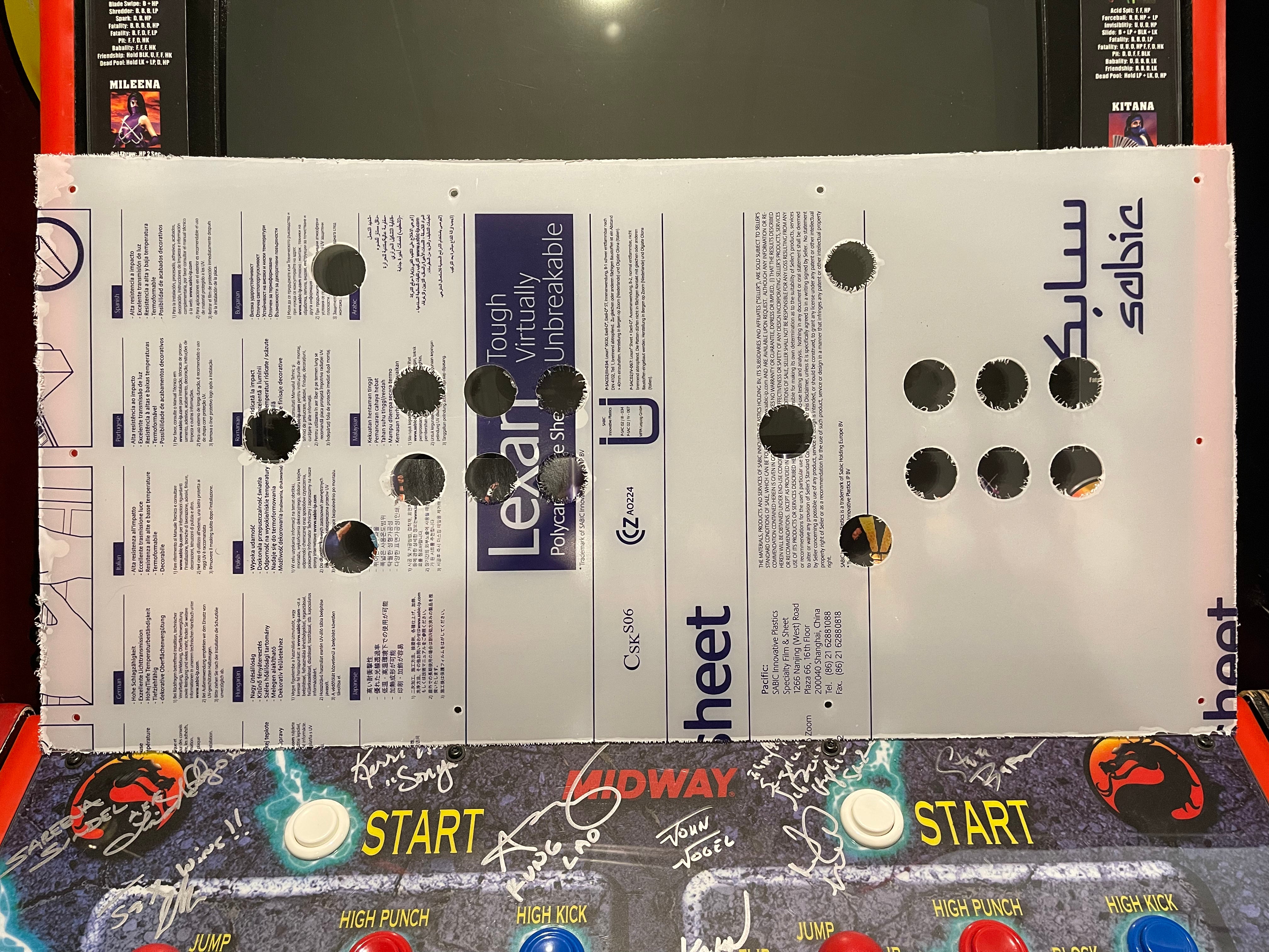 Protecteur de panneau de commande en Lexan/polycarbonate à 7 boutons Mortal Kombat Style