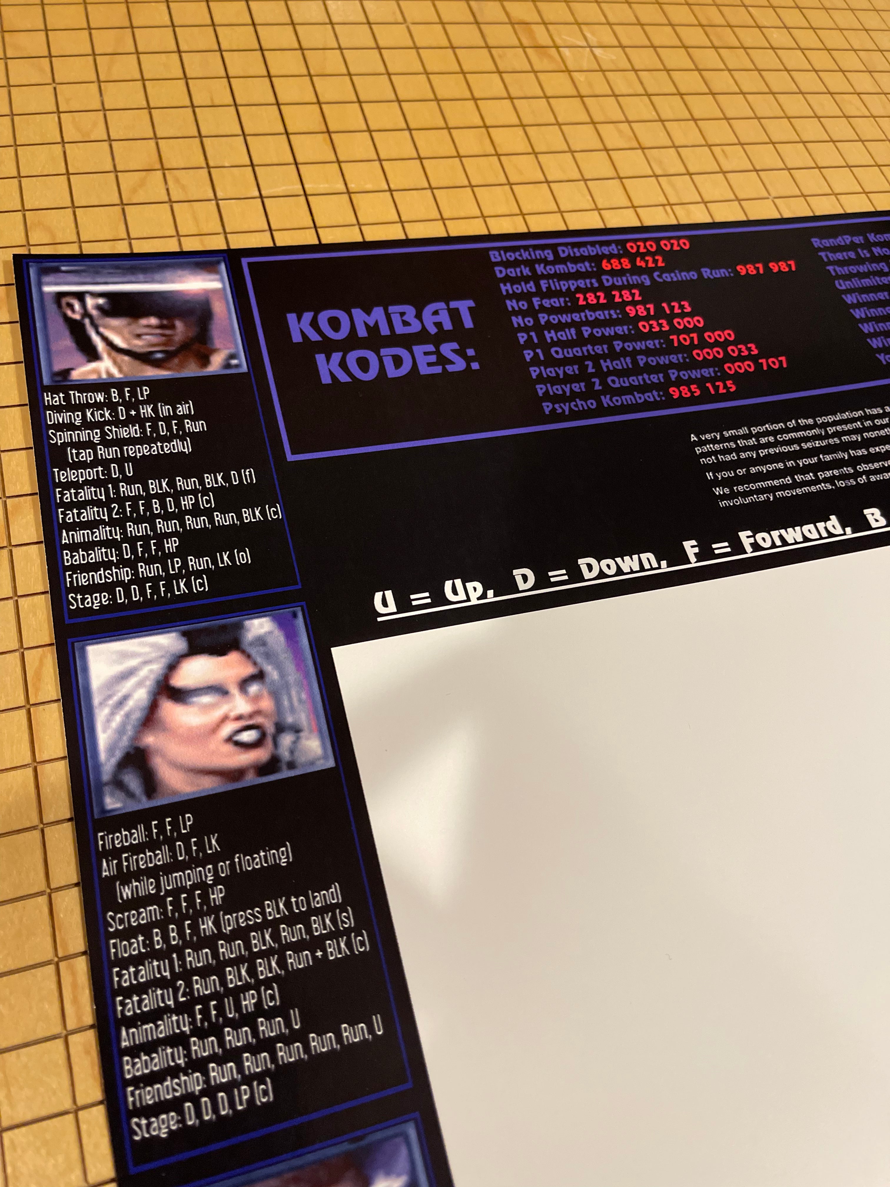 Mortal Kombat 3 Move List Bezel