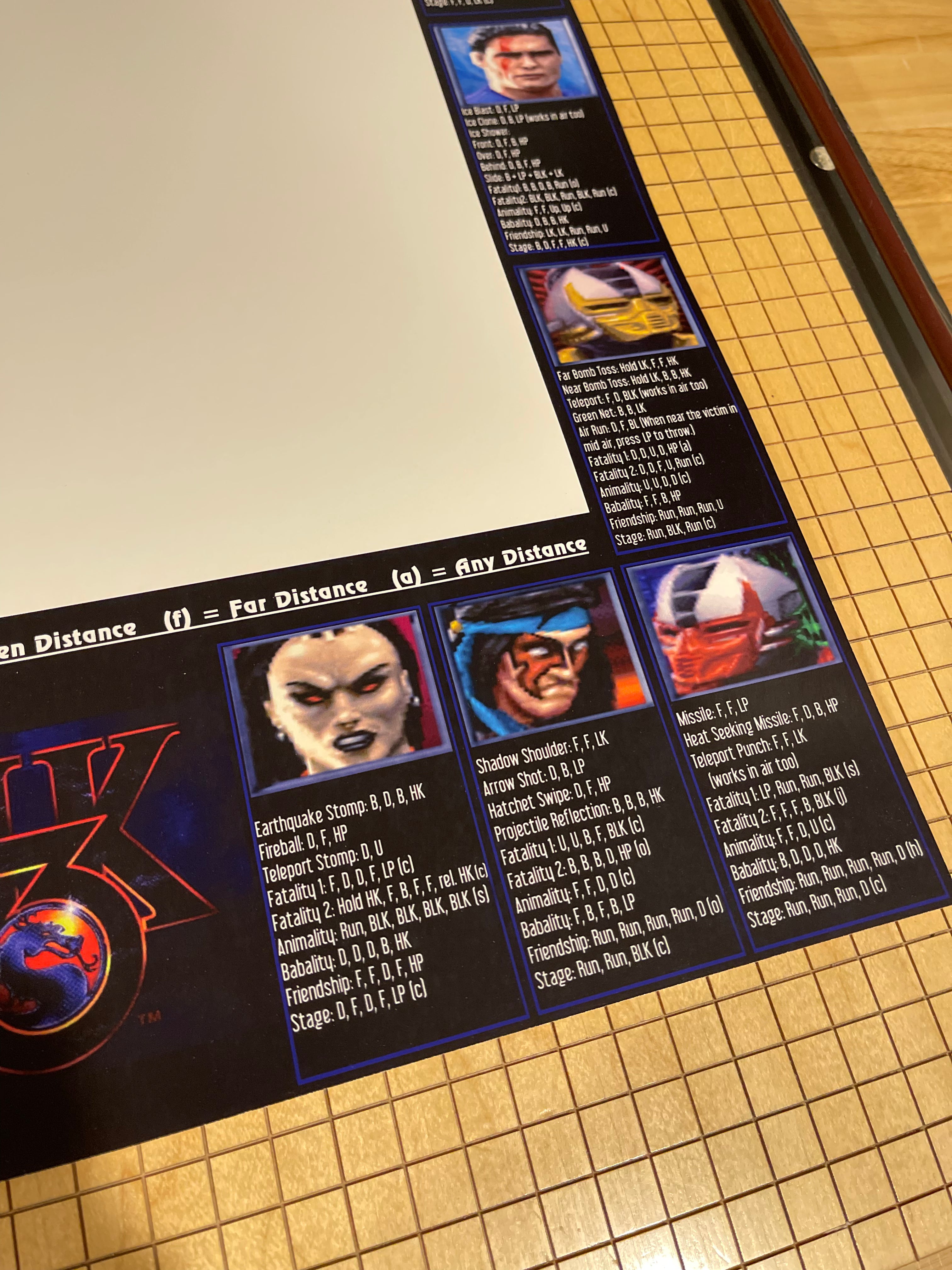 Mortal Kombat 3 Arcade Moves List Bezel Panel Artwork Art CPO Midway MK3  Midway