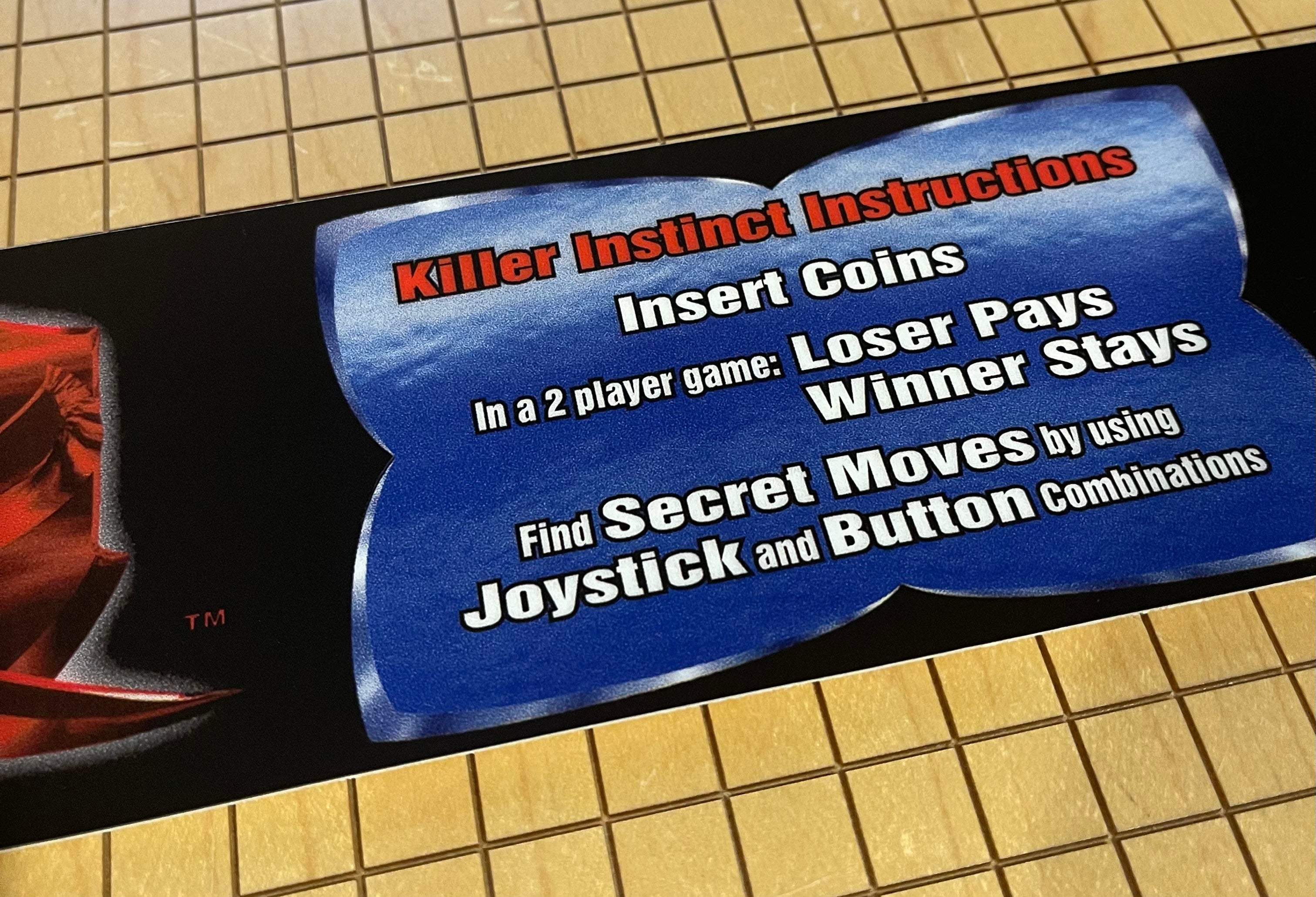 Killer Instinct Instruction Card