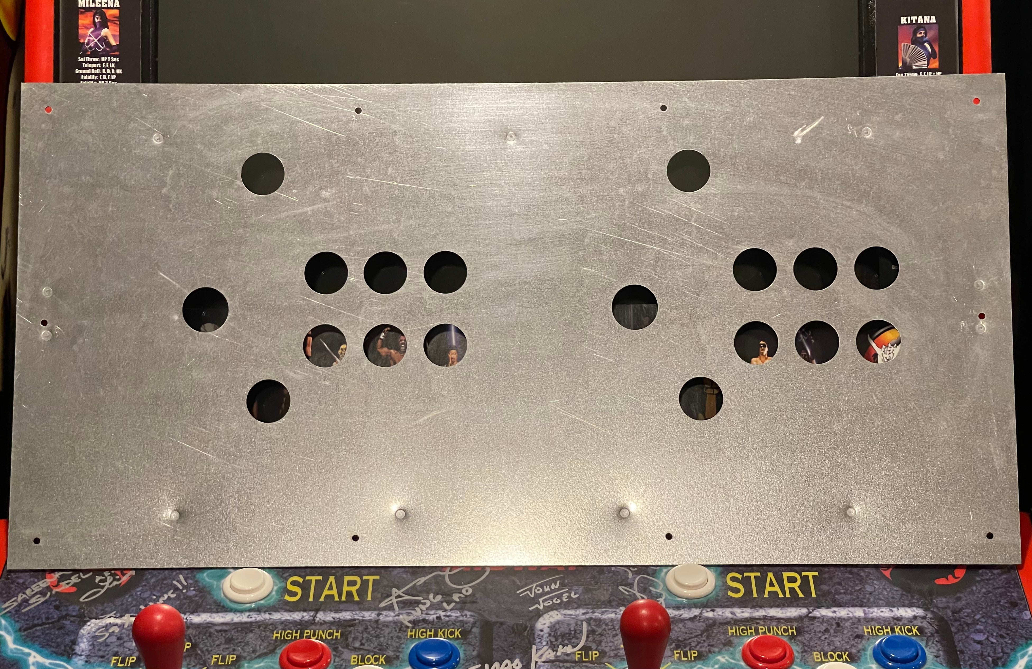 Panel de control metálico de 7 botones estilo Mortal Kombat