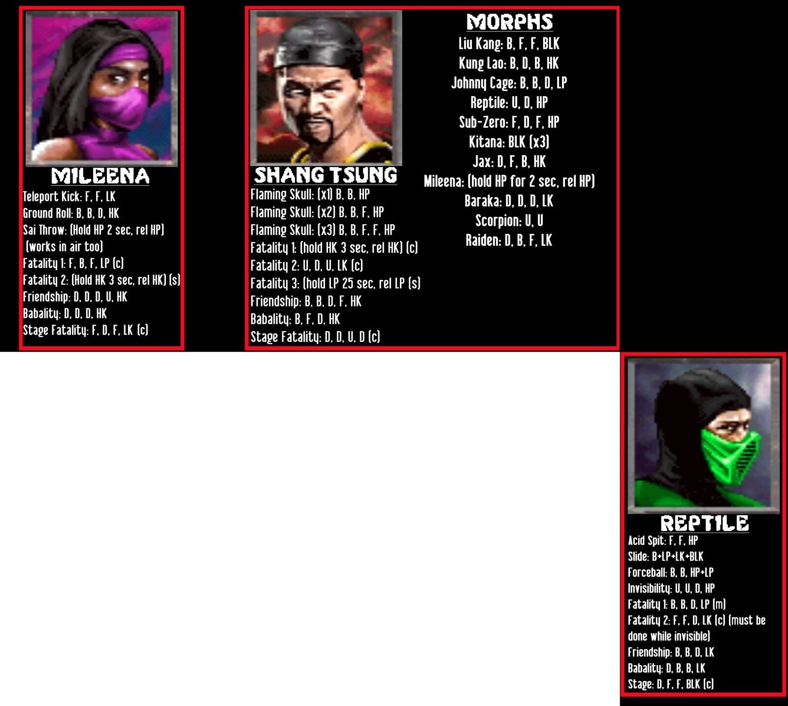 Bisel de lista de movimientos de Mortal Kombat 2